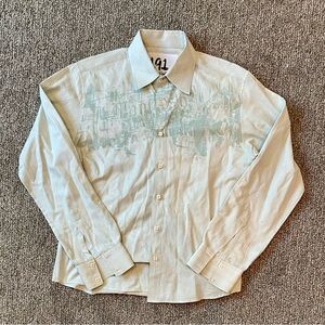 191 Unlimited Y2K Green Casual Button Down Shirt Streetwear Graphic L Longsleeve